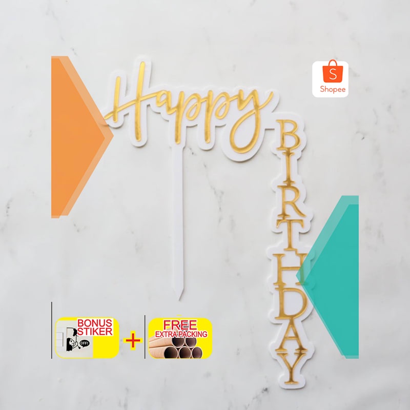 

Terlaris Topper Happy Birthday Modern Hiasan Kue Panjang Cake Topper Elegan