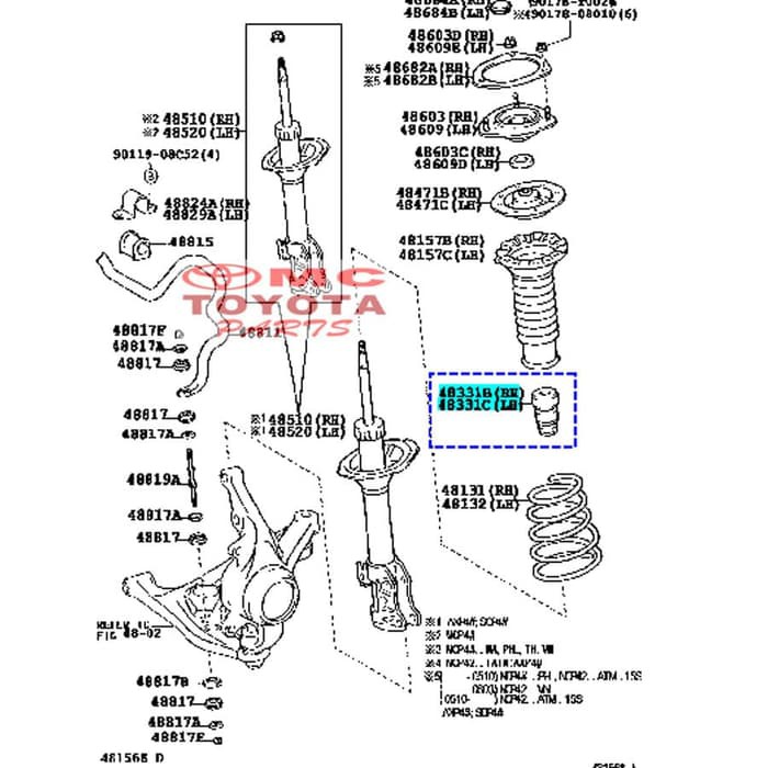 Karet Stopper Shock Breker Depan Vios Limo Old 48331-0D040