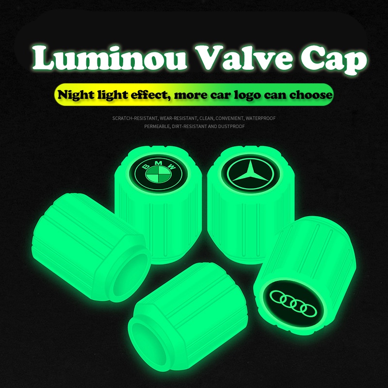 4Pieces Tutup Pentil Ban Mobil / Motor / Sepeda Universal Luminous Pentil Ban Sepeda Luminous glow in the dark premium valve cap