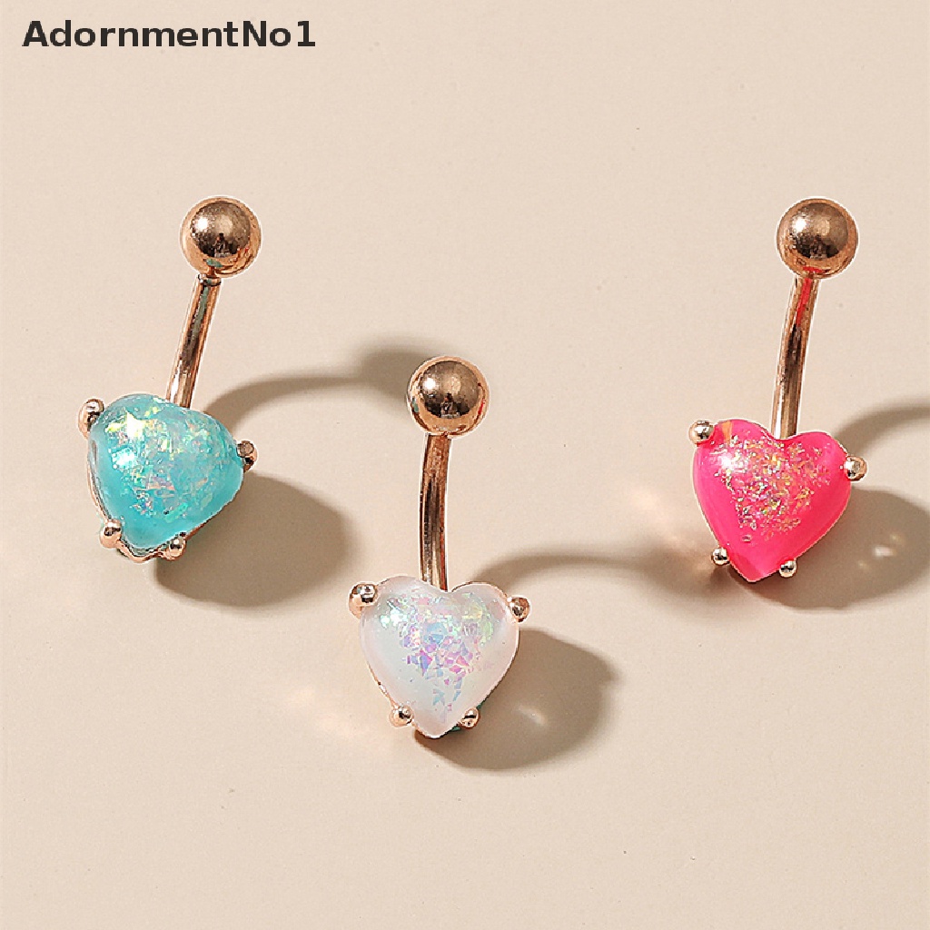 (AdornmentNo1) Anting Tindik Pusar Bentuk Hati Bahan Stainless Steel Untuk Wanita