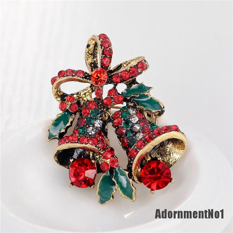 (Adornmentno1) 1pc Bros Pin Bentuk Lonceng Natal Aksen Berlian Imitasi Inlaid Untuk Wanita