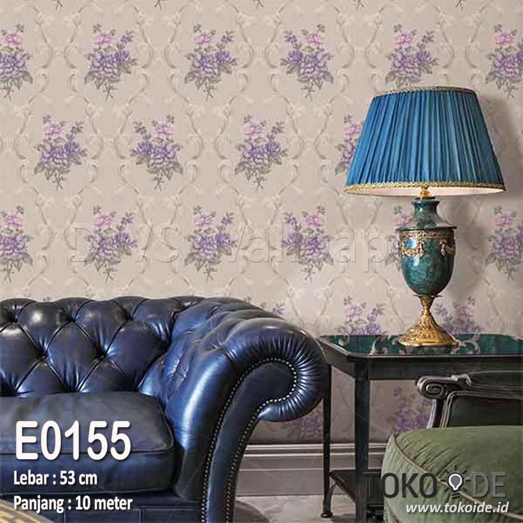 E0155 RONA | Wallpaper Batik | Wallpaper dinding motif batik bunga ungu | Wallpaper Premium (BUKAN S