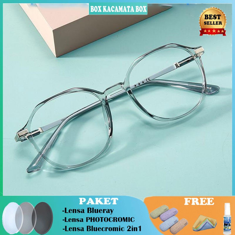 Kacamata FRAME+LENSA minus Antiradiasi Blueray Tr90 + Metal Fashion Terbaru pria dan wanita 2053