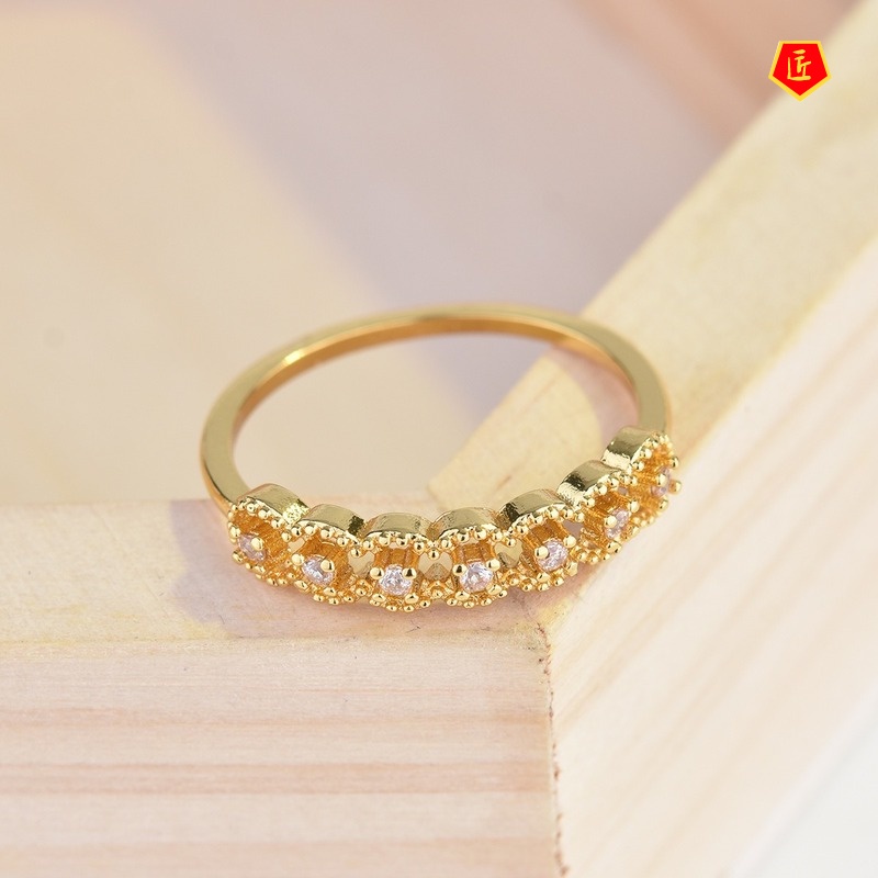 [Ready Stock]Vintage Simple Lace 18K Gold Diamond Ring Women's Fashion