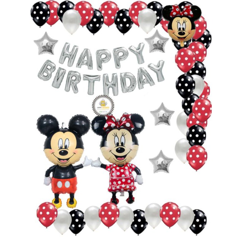 PAKET DEKORASI HBD MICKEY MOUSE SET FREE LEM BALON