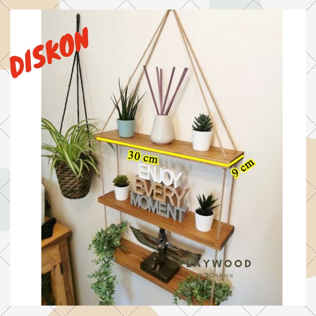 PROMO Floating shelf / Ambalan Rak dinding kayu jati belanda 3 susun