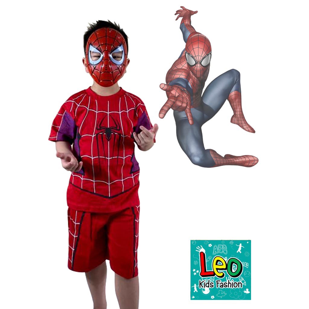 Setelan Anak  Baju Anak  Kostum  Superhero Spiderman  Pendek 