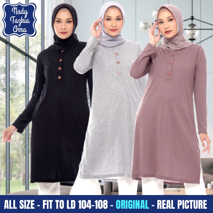 NADYTZK Baju Atasan Kaos Kaus Kemeja Kameja Daily Long Tunik Tunic Pakaian Olah Raga Senam Fitness L