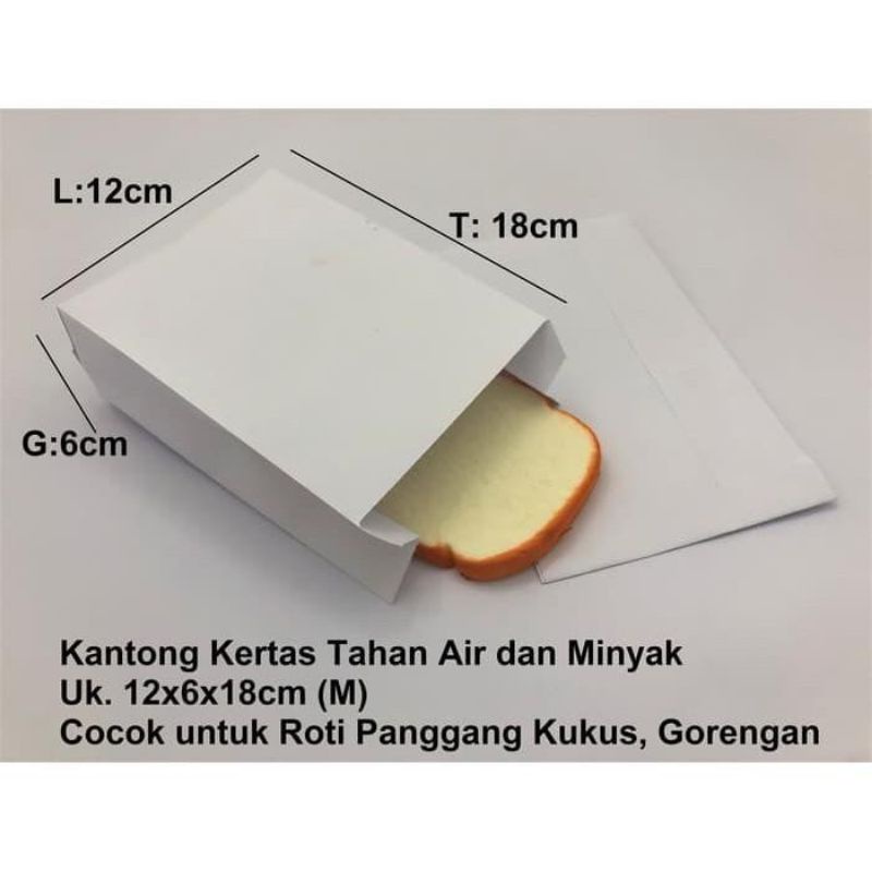 

100 PCS PAPER BAG 12x6x18 cm (M) FOOD GRADE PUTIH COATING /TAHAN MINYAK, AIR