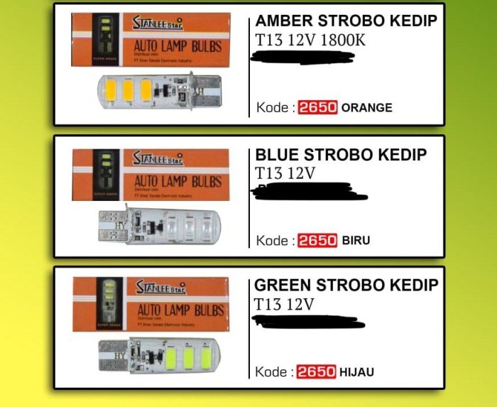 Bohlam, Lampu Storbo LED Kedip T13 Warna Orange, Biru, Hijau Stanlee Star