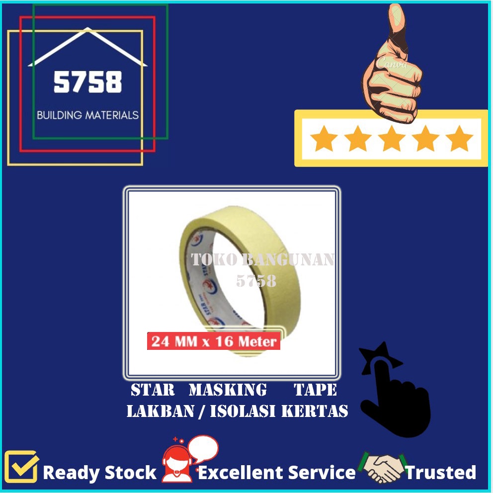 

STAR Masking Tape Lakban Isolasi Solasi Kertas 1 Inch 24mm x 16m per Tabung isi 6 Roll