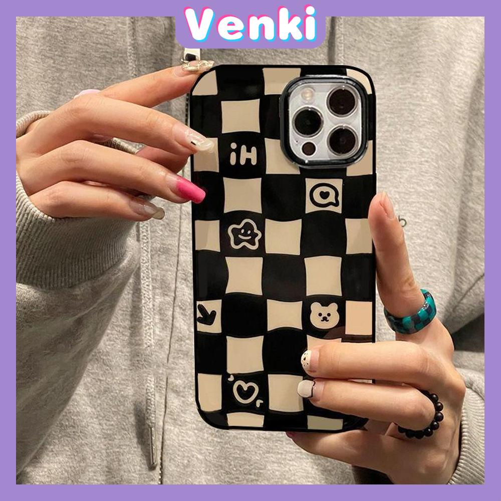 iPhone Case Silicone Soft Case Black TPU Glossy Big Hole Camera Protection Shockproof Cute Checkerboard For iPhone 13 Pro Max iPhone 12 Pro Max iPhone 11 Pro Max iPhone 7 Plus