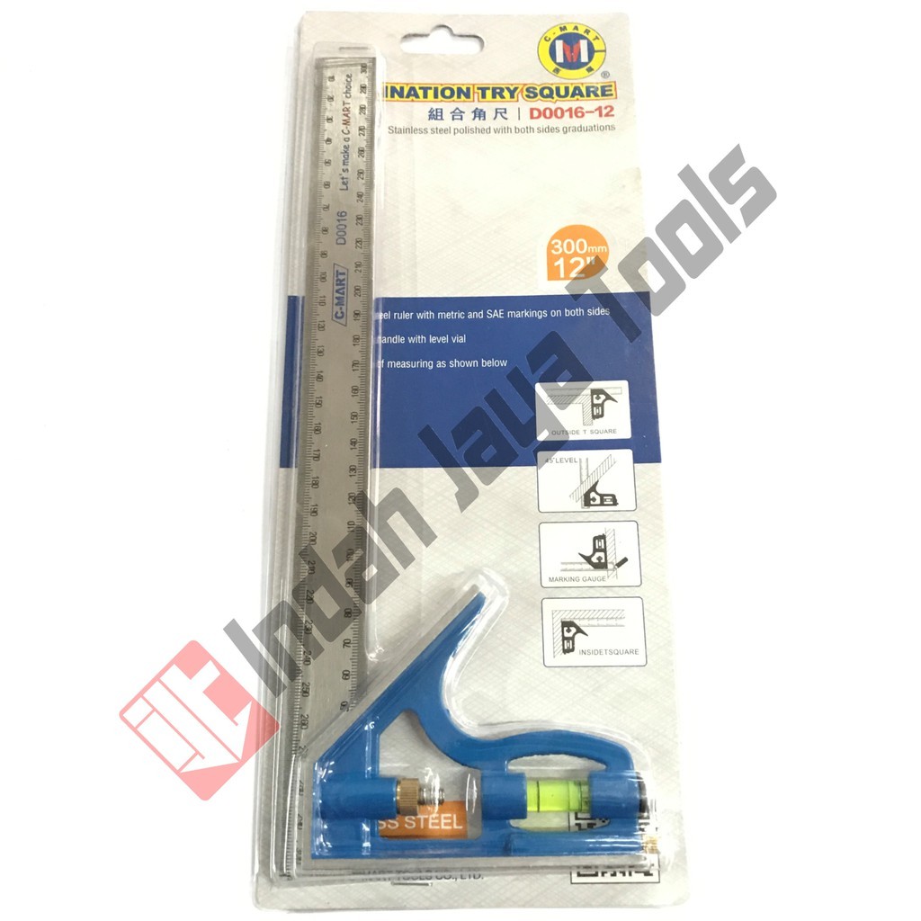 Combination Try Square / Penggaris Siku Waterpas CMART