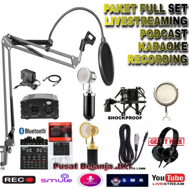 PAKET FULL SET REKAMAN MICROPHONE MIC BM8000 BM 8000 CONDENSER MIKROFON PODCAST LIVE BROADCAST