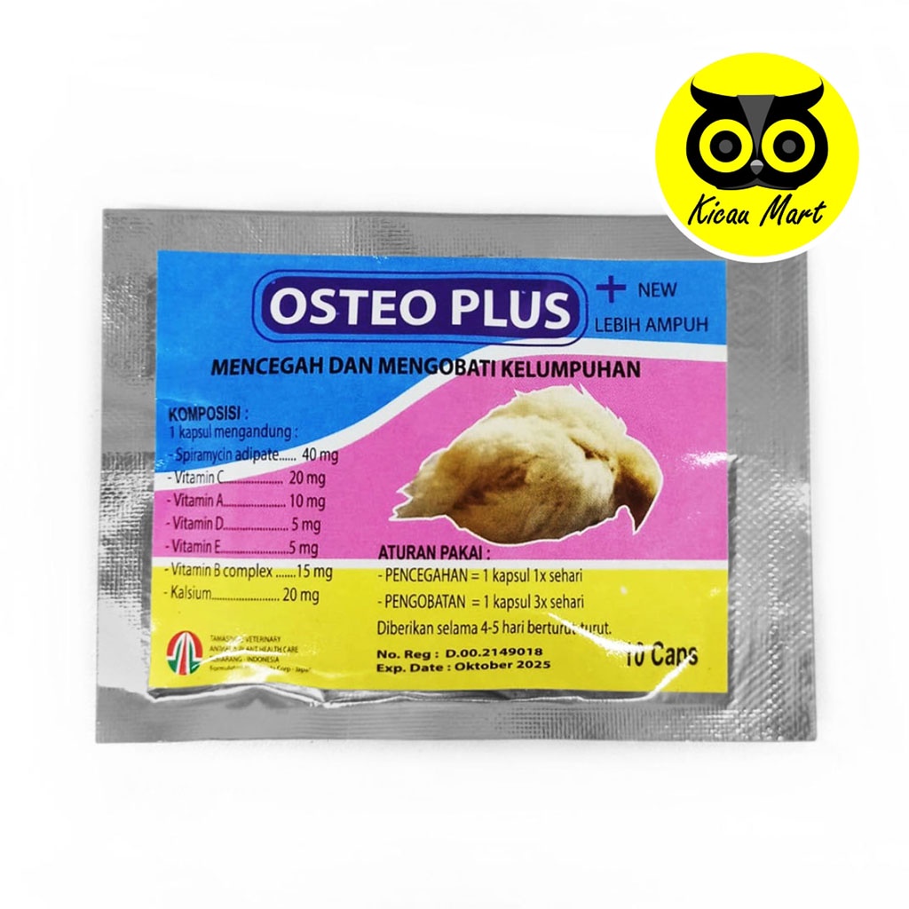 Osteo + Plus 10 Kapsul Obat Ayam Sakit Tetelo Lumpuh Ayan Gangguan Syaraf Vitamin Perawatan Pencegahan Mengobati Ayam Bebek Merpati Lumpuh Lemas