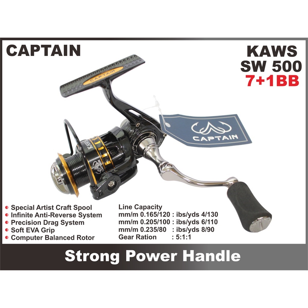 Reel Pancing Captain Kaws SW 500 800 Power Handle Ultra Light Kuat 8 Ball Bearings