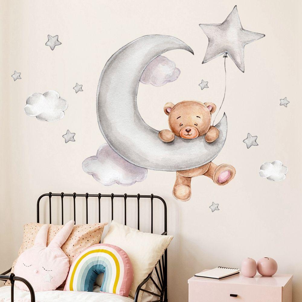 [Elegan] Beruang Stiker Dinding Bintang Yang Dapat Dilepas Kartun Dekorasi Kamar Tidur Aksesoris Rumah Latar Belakang Ruang Tamu Decals Untuk Kamar Anak Bayi Nursery Sticker