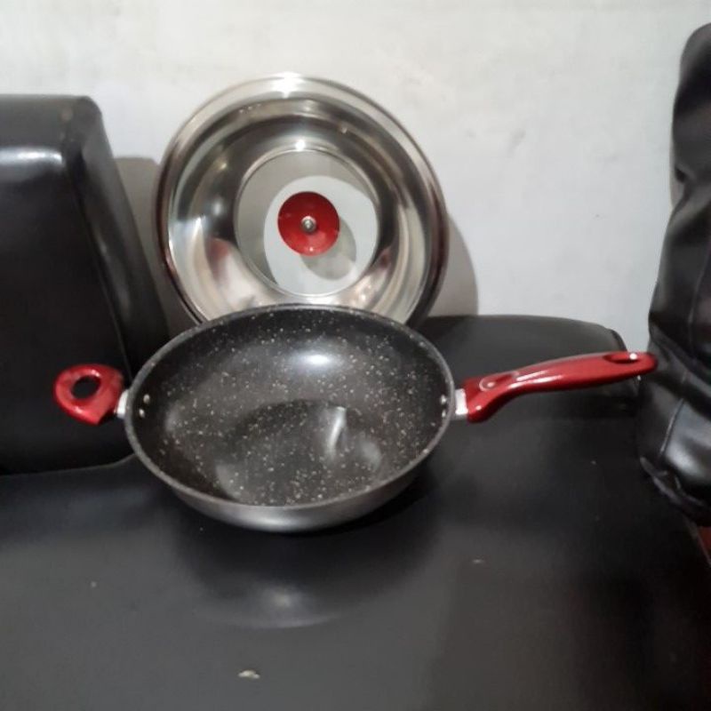 Supra Stainless Stirwok 30cm Marble + Tutup Kaca Wajan Anti Lengket.