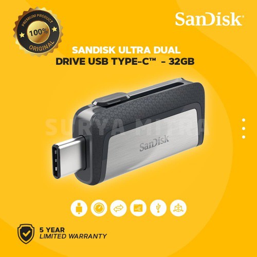 Sandisk Flashdisk 32GB Ultra Dual Drive USB Type C OTG - SDDDC2-032G