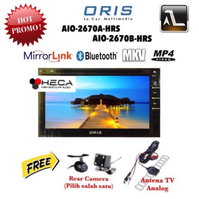 Head Unit Double din Tape Mobil ORIS AIO-2670A-HRS / AIO-2670B-HRS 2670A 2670B + Kamera Mundur