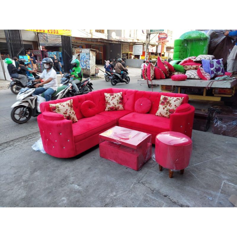 Sofa L Sudut tipe Kristo Plus Puff bulat (Bekasi)