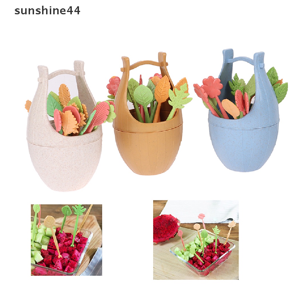 Sunshine 16pcs / set Garpu Buah / Kue Bentuk Daun Untuk Dekorasi Rumah