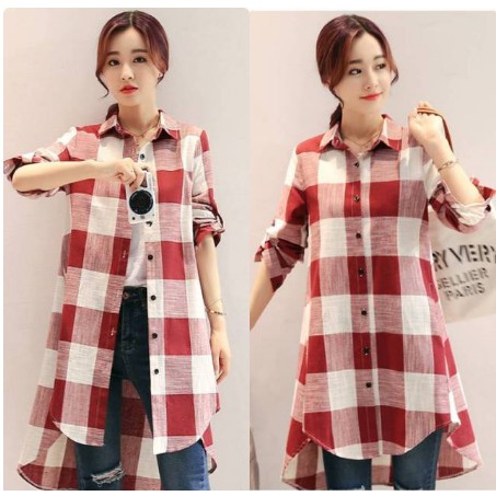 BAJU ATASAN WANITA TERMURAH / KEMEJA KOTAK/ PAKAIAN KEMEJA REMAJA  ALA KOREA BISA COD TERBARU