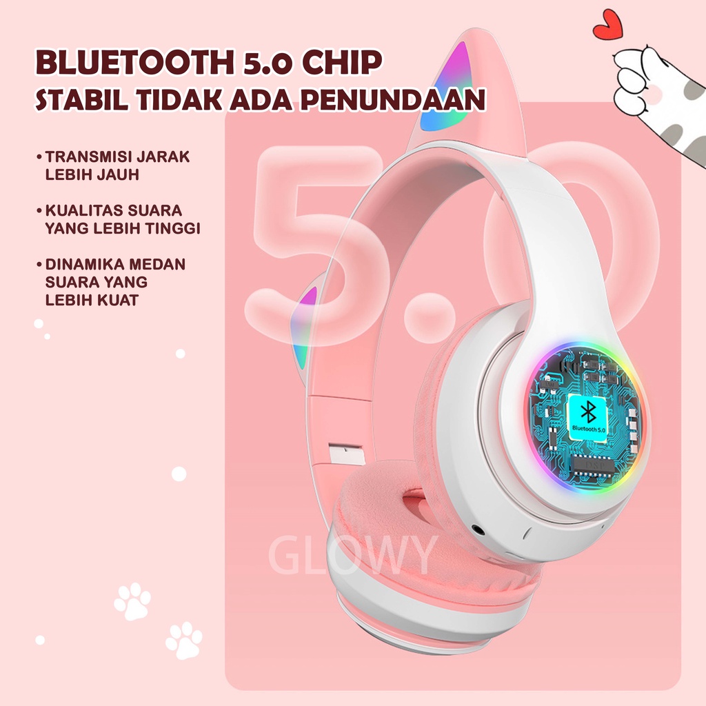 Hadiah ulang tahun telinga kucing baru bluetooth 5.0 headset nirkabel tren lucu headset olahraga hadiah ulang tahun headset gaming baterai super tahan lama 10 JAM