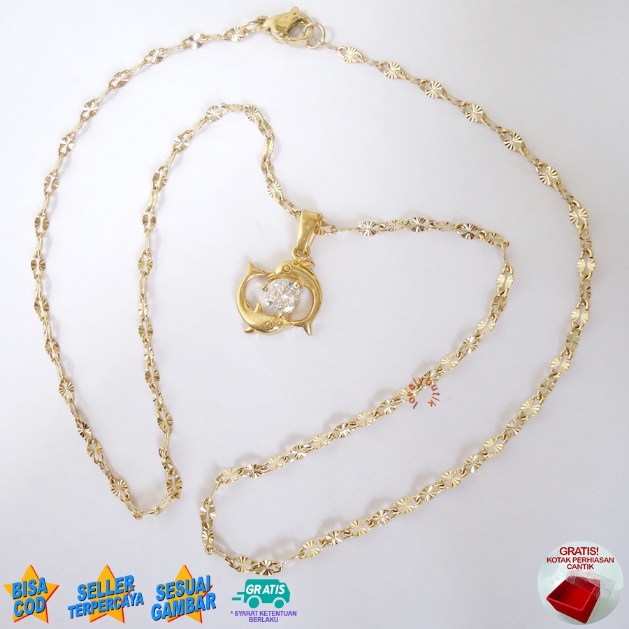 Lovelybutik - Kalung Wanita Titanium Anti Karat Anti Luntur Kalung Titanium Model Terbaru Isab3l Model Kalung Liontin Dolpin Dolphin Bonus Tempat Perhiasan