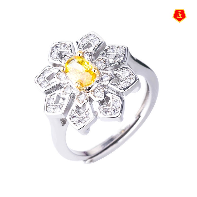 [Ready Stock]New Luxury Yellow Diamond Snowflake Ring Fashion Sweet