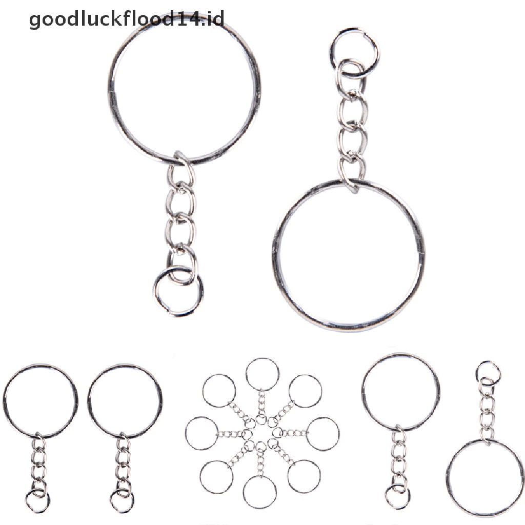 [OOID] Polished Stainless Silver Keyring Keychain Split Ring Short Chain DIY Jewelry ID