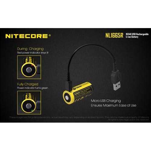 IDN TOOLS - NITECORE 16340 Micro USB Rechargeable Li-ion Battery 650mAh - NL1665R