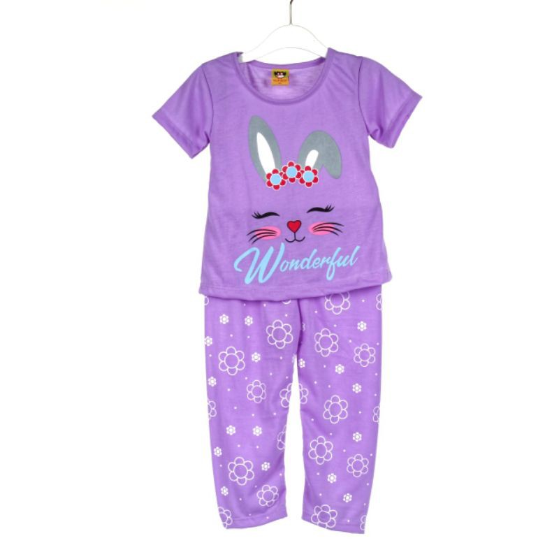 SETELAN BAJU ANAK PEREMPUAN MOTIF WONDERFUL RABBIT 2-6 TAHUN NEW