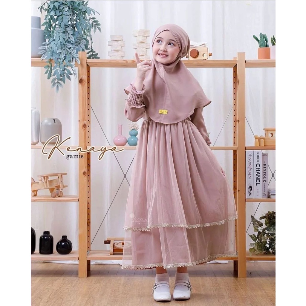 KENAYA KIDS SYARI IK SHAKILA MIX TILE APLIKASI RENDA 8_10 Tahun LD 88 CM PB 103 CM DAPAT GAMIS ANAK + KHIMAR/HIJAB MODEL KEKINIAN, TRENDY , MODIS DAN SIMPLE ABJU KIDS TERBARU 2022