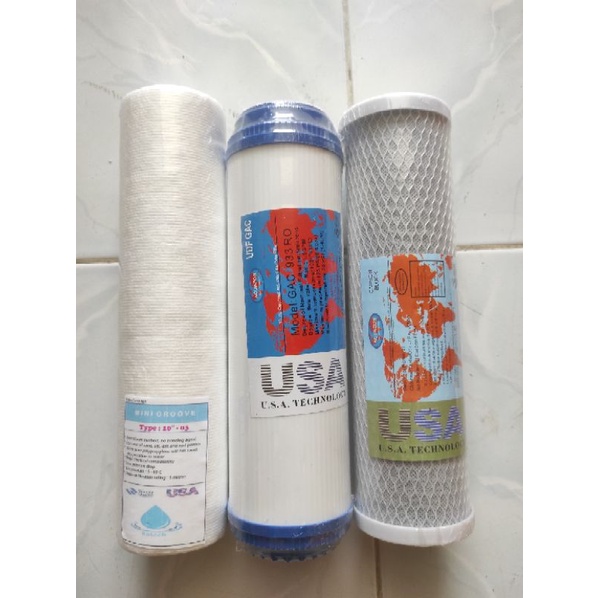 Isi Filter Mesin RO 1,2,3 harga paket1 / Paket Filter RO 3 step / Paket isi Filter Saringan Air Ruma
