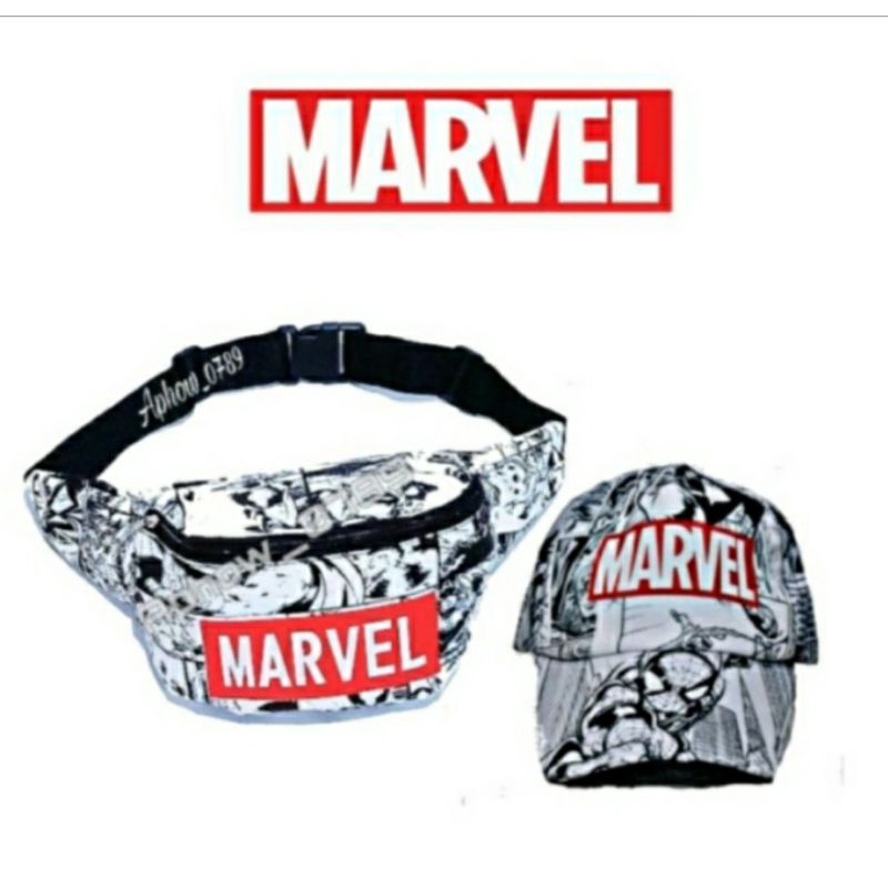 Tas Ransel 3in1 anak sekolah original Marvel Ransel+waistbag+topi bonus botol minuman