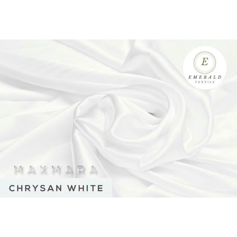 ( BUKAN HIJAB ) SETENGAH METER Kain Satin Charmuse Maxmara Silk Premium - Chrysan White/Broken White ( HARGA PER 50cm KAIN )