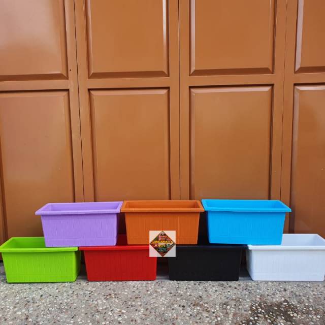 pot bunga tanaman panjang motif gentong kayu warna warni 50cm