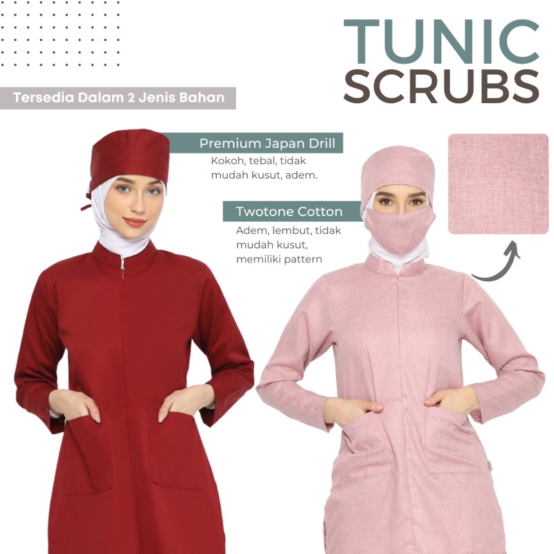 Tunic Scrubs Baju Jaga Twotone Busui Friendly Syari Muslimah Ukuran XXS hingga XXXXL