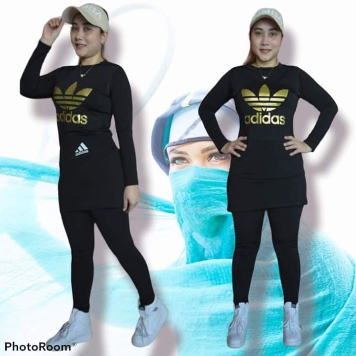 Set Pakaian Senam Wanita Adidas legging Rok Setelan Panjang