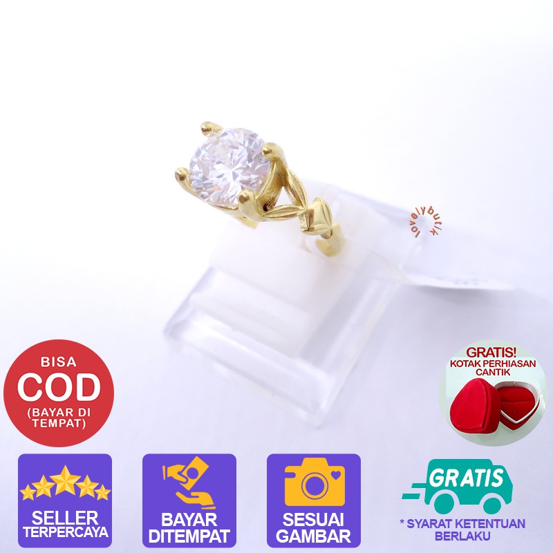 Lovelybutik Cincin Titanium Anti Karat Dewi Cincin Wanita Model Permata Besar Cubic Zirconia