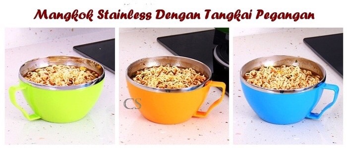 Stainless bowl dengan tangkai pegangan mangkok stainles dgn tutup