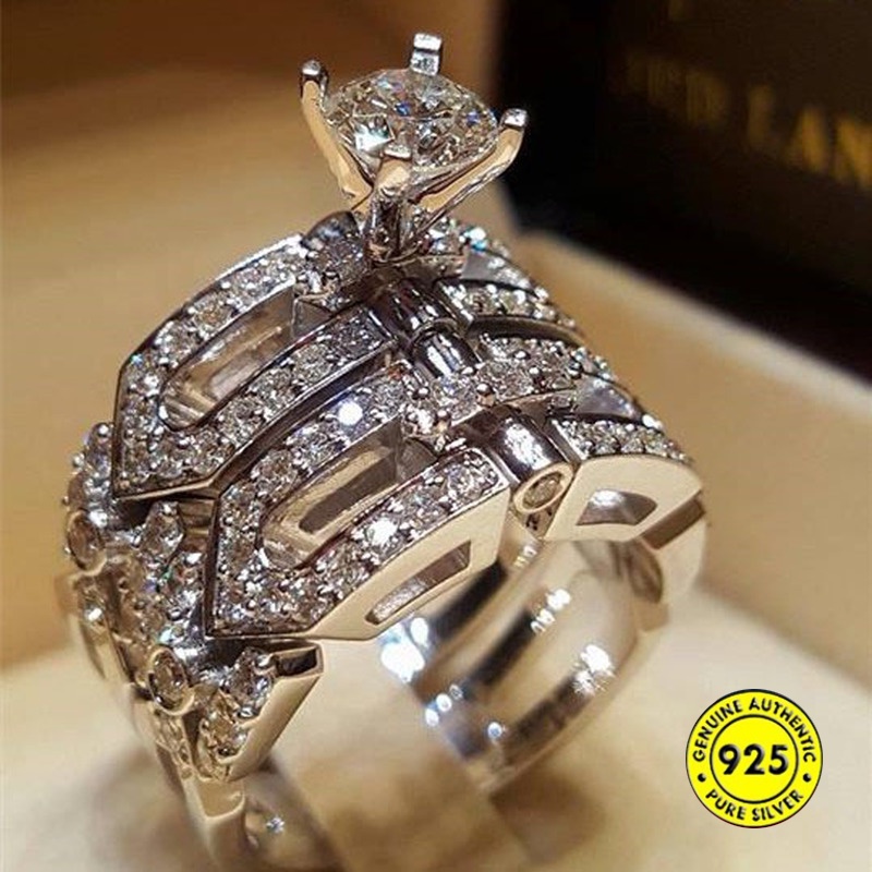 Set Cincin Berlian Bahan 925 Silver Untuk Pernikahan