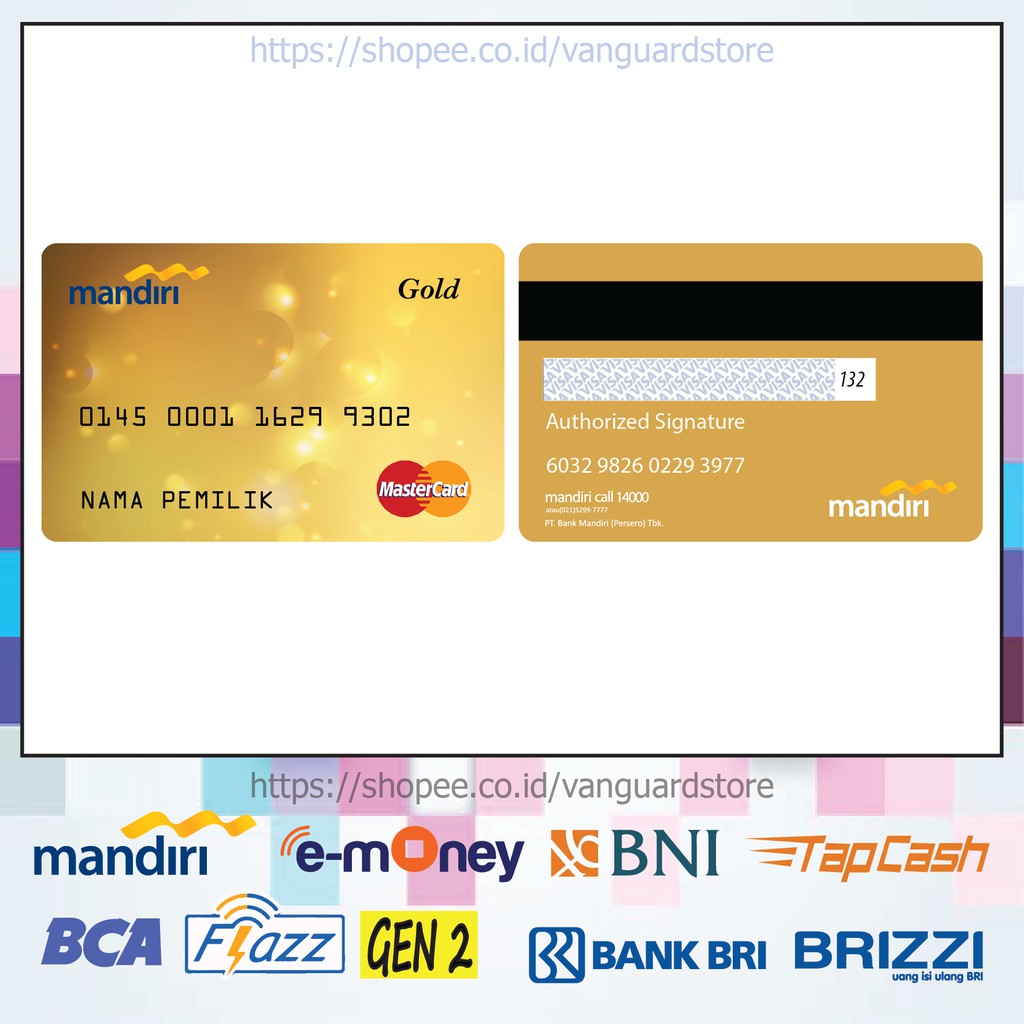 KARTU E MONEY E TOLL DESIGN CREDIT CARD 13 EMONEY MANDIRI FLAZZ BCA BNI TAPCASH BRIZZI BRI - 2 SISI