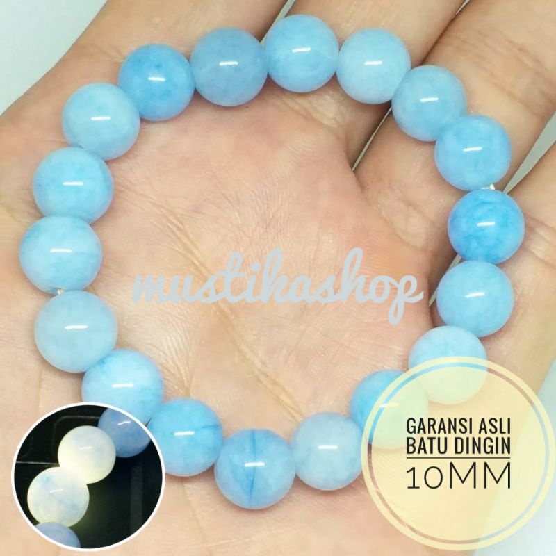 Gelang Batu Giok Biru Langit Asli 10mm PRIA/WANITA