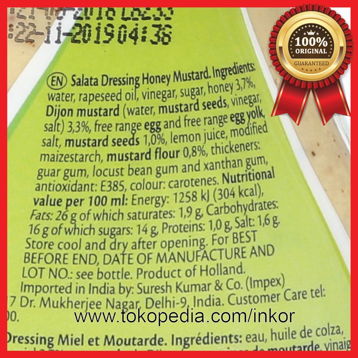 

Remia Honey Mustard Dressing Salata Botol 500Ml