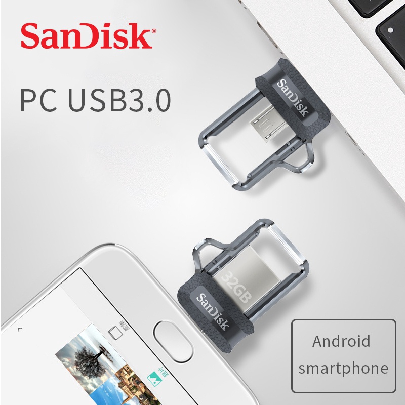 SANDISK Original Mini OTG USB Flash Drive 128GB Push and Pull U disk Pendrive