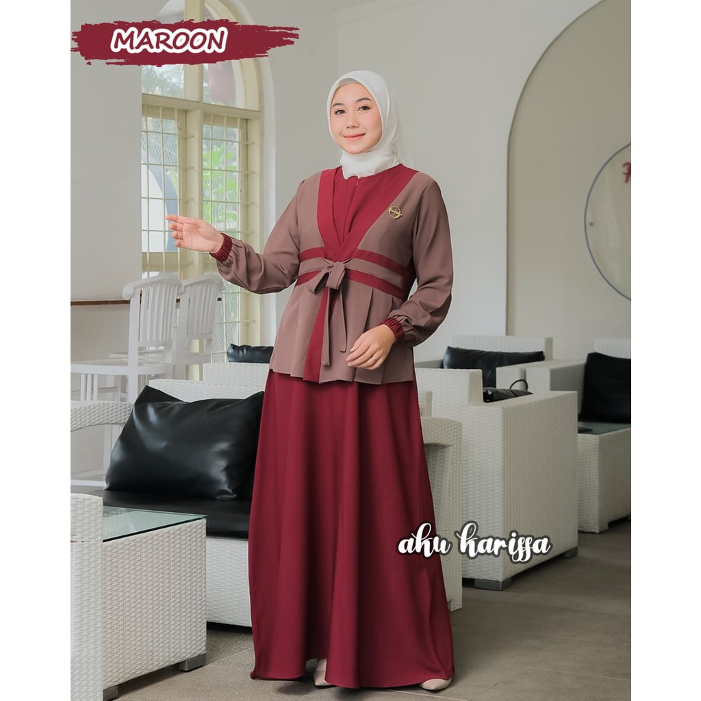 AIRA NAFIRA  RAINA dan KOTAK TRISKET aku karissa DRESS ITYCREPE POLO LINEN  terbaru setelan outer looks muslimah style modis casual syari new design