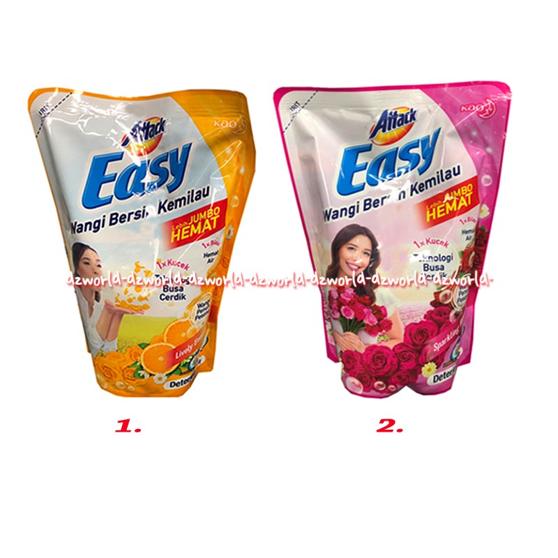 Attack Easy Wangi Bersih 750ml Detergen Cair Sparkling Rose Orange Jeruk Refill 1x Kucek Sabun Cuci Atack