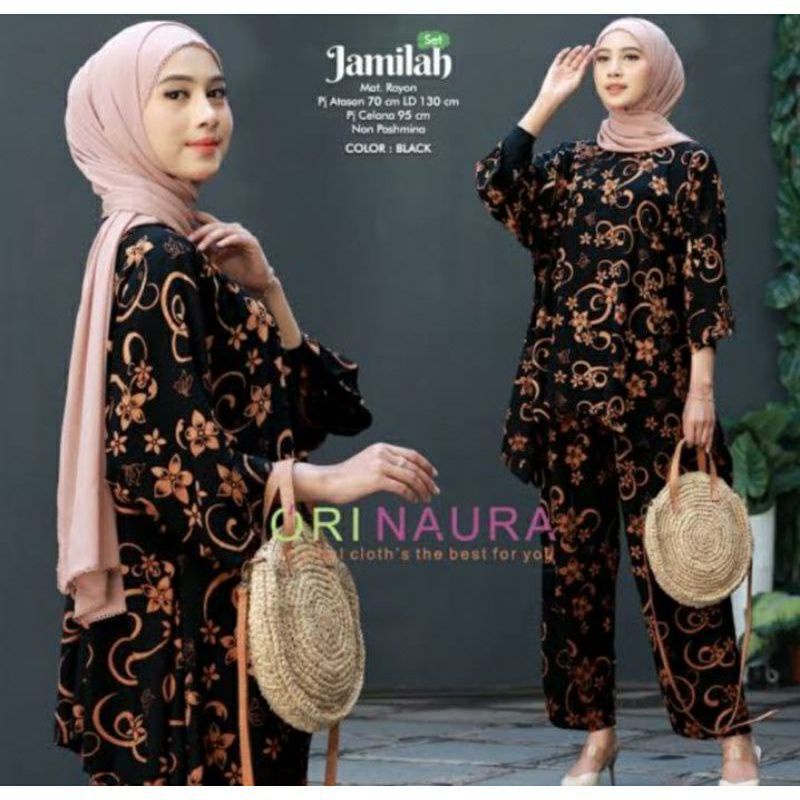 One Set Jumbo Waka Waka Jamilah Setelan Wanita Rayon Premium  Set Celana Panjang Tie Dye Kekinian